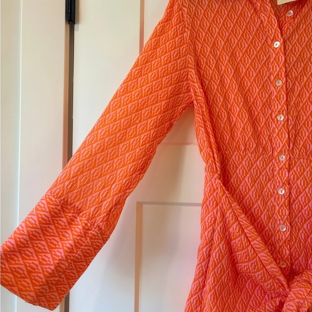 NWT Women $128 Free People Rillo Orange Beach Summer Shirtdress size Small